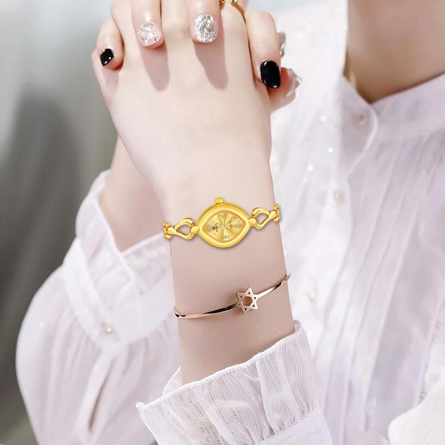 Nova Gold Plated Bangle Quartz Watch - Elegant Brass Dial with Crystal Accents