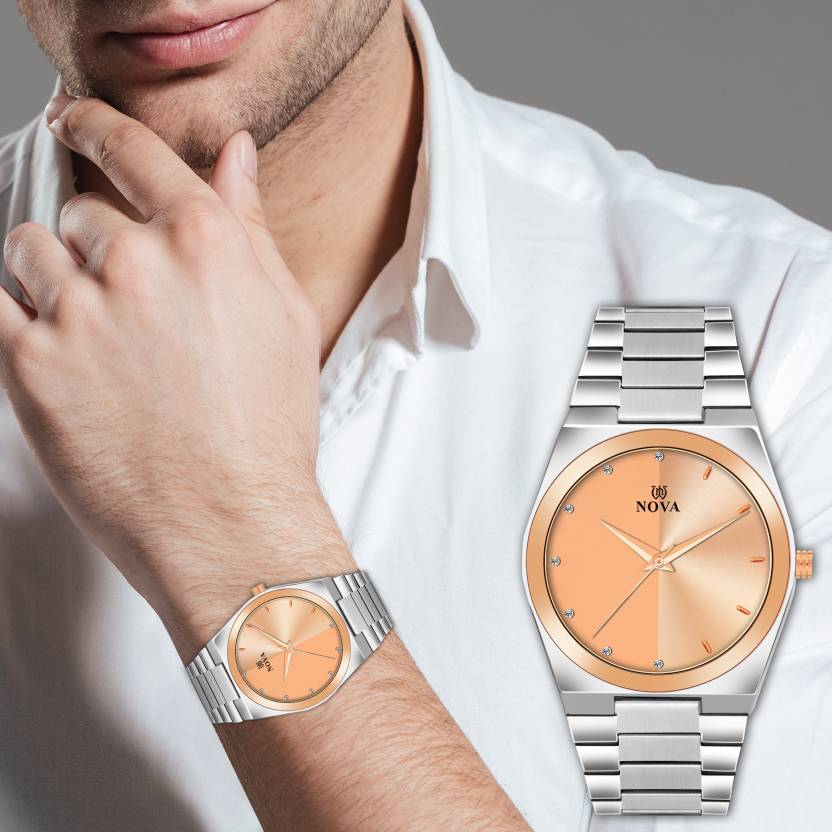 NOVA Premium Two-Tone Watch with Steel Chain & Japanese Battery