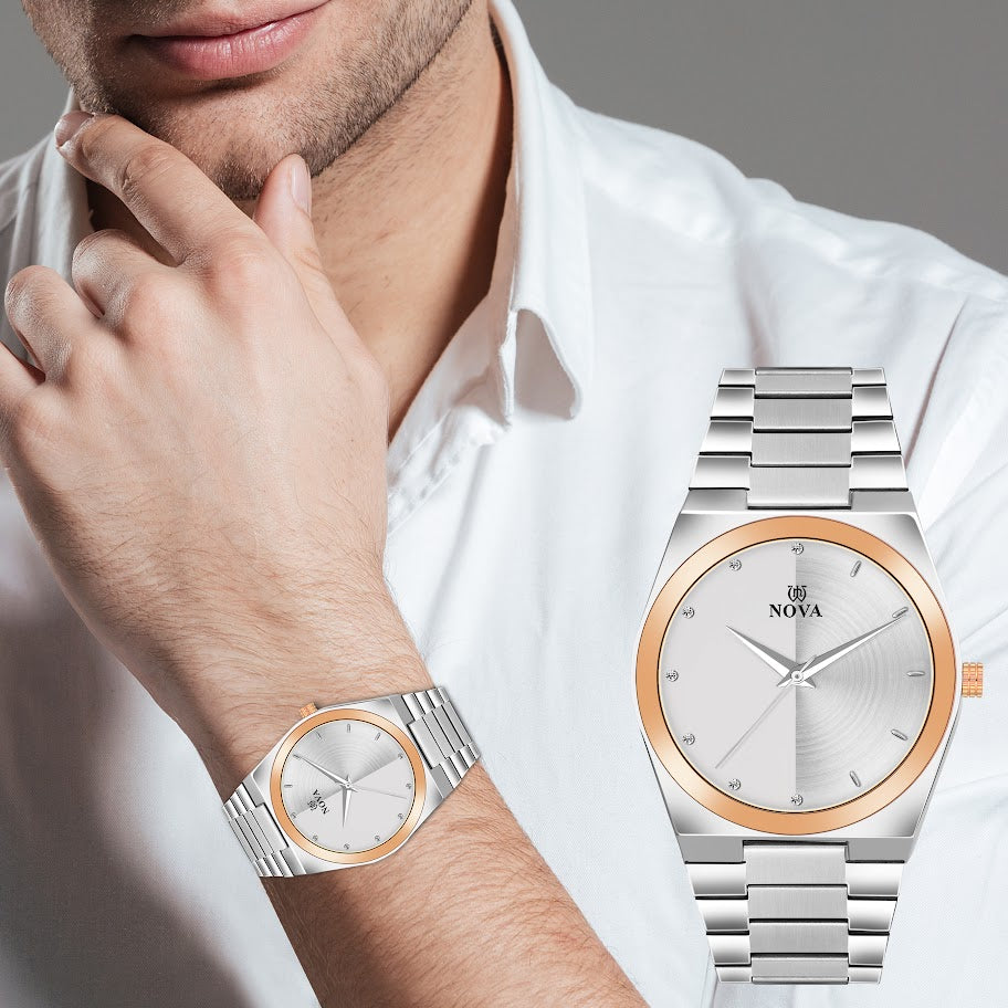 NOVA Premium Two-Tone Watch with Steel Chain & Japanese Battery