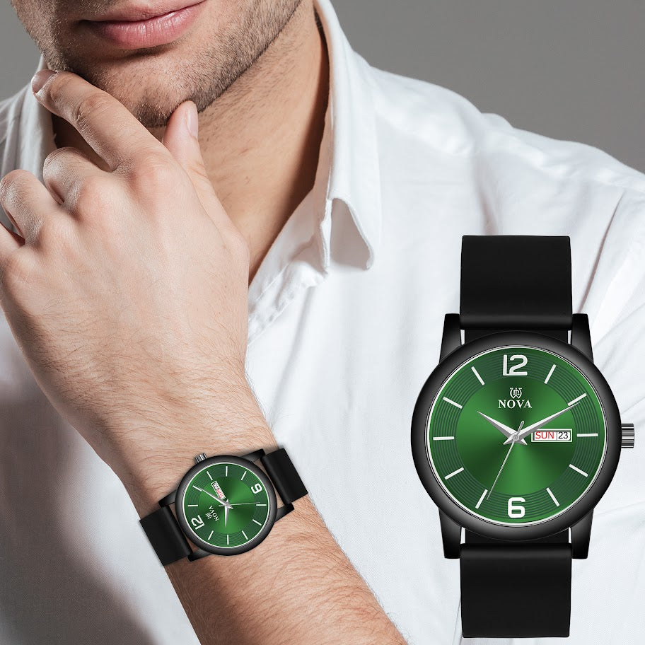 Nova Bold Black - Silicone Strap Watch with Japanese Battery & Adjustable Crown