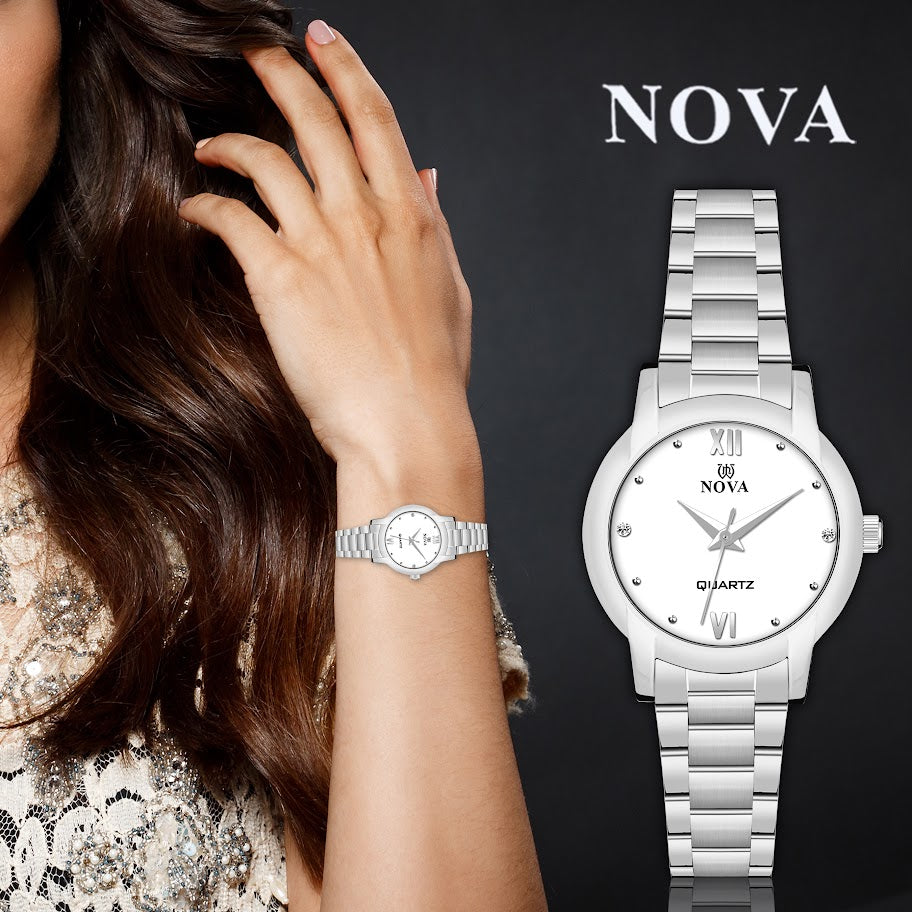 Nova Elegant Gold Plated Metal Strap Watch with Crystal accents