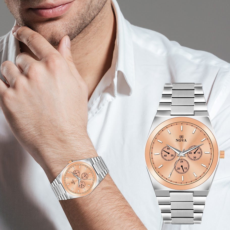 NOVA Premium Two-Tone Watch with Steel Chain & Japanese Battery