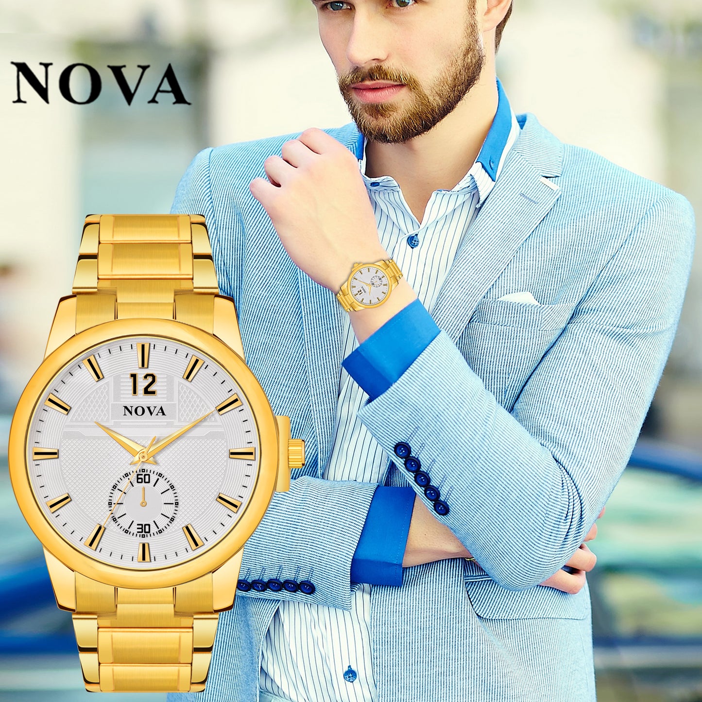 Nova Gold Men's Watch – Latest Design, Heavy Lock, Stylish & Durable