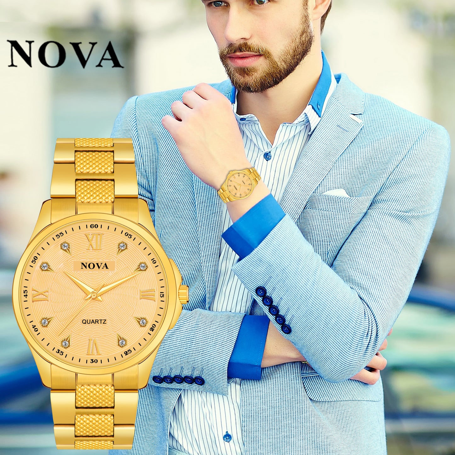 Nova Gold Men's Watch – Latest Design, Heavy Lock, Stylish & Durable
