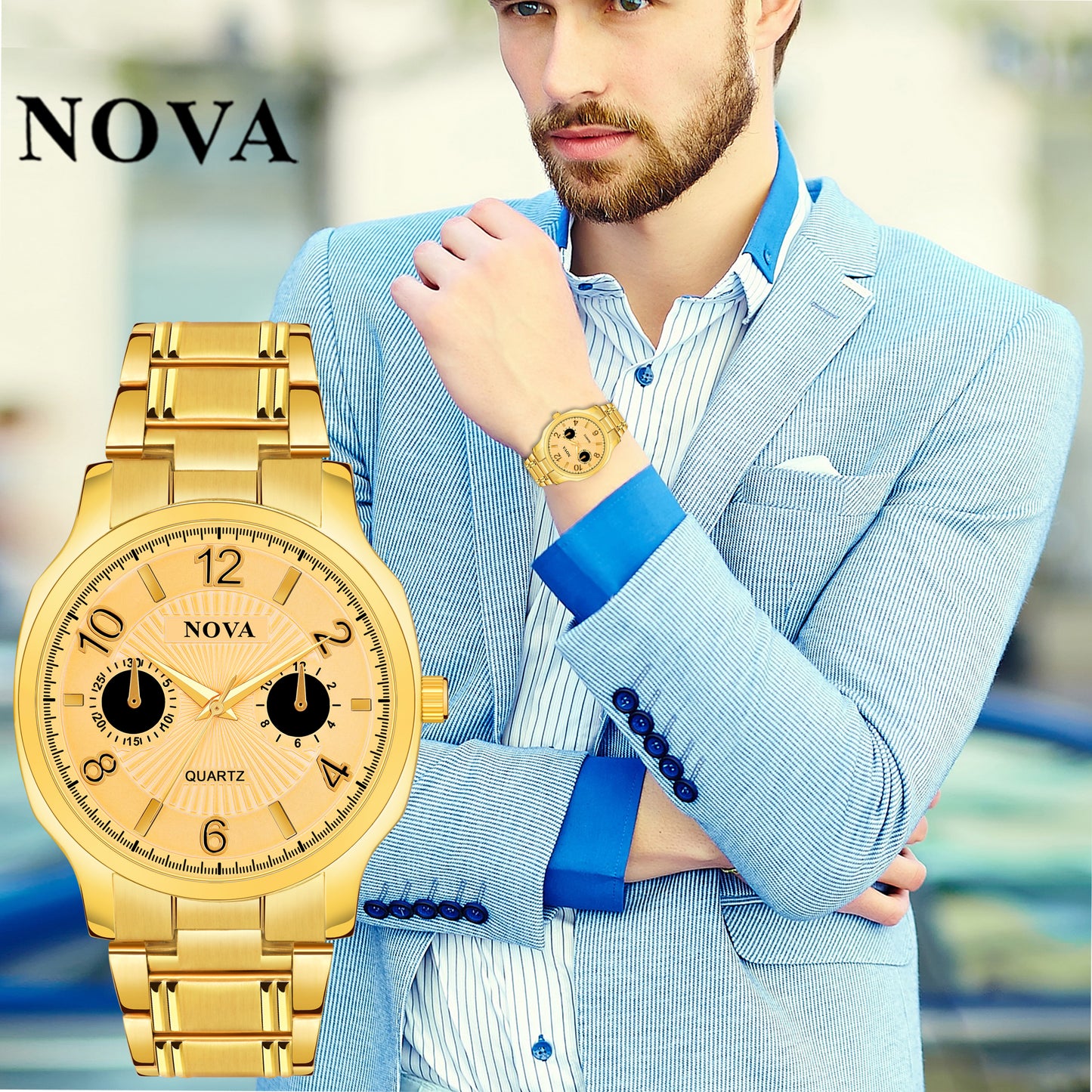 Nova Gold Men's Watch – Latest Design, Heavy Lock, Stylish & Durable