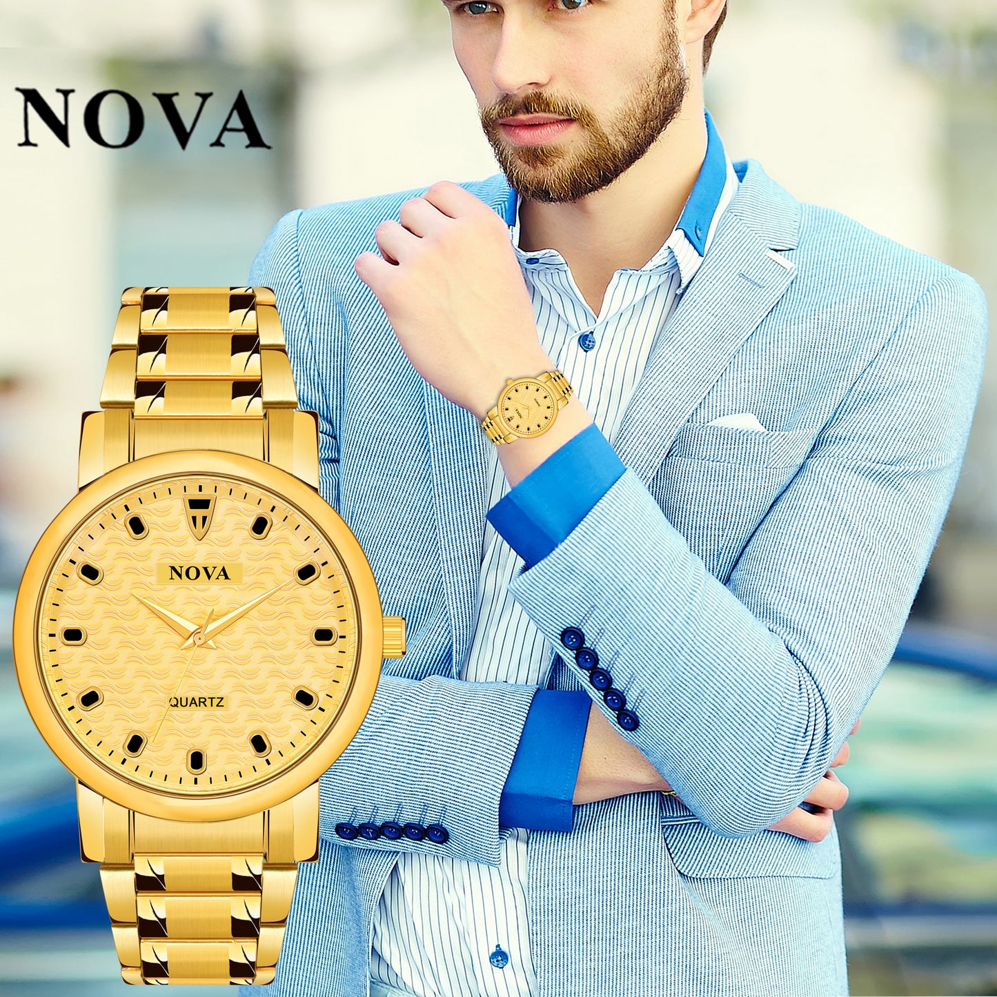 Nova Gold Men's Watch – Latest Design, Heavy Lock, Stylish & Durable