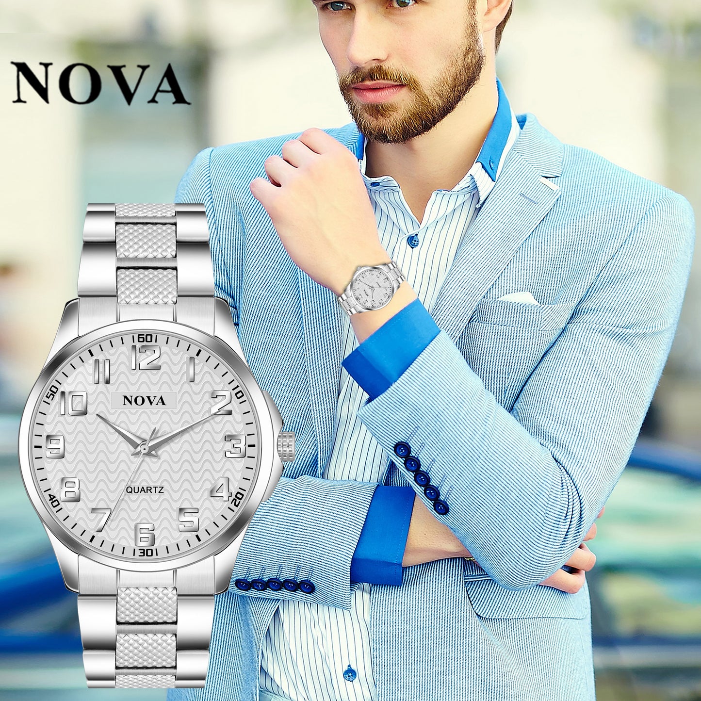 Nova Silver Quartz Men's Watch – Latest Design with Subdials and Heavy Lock Clasp