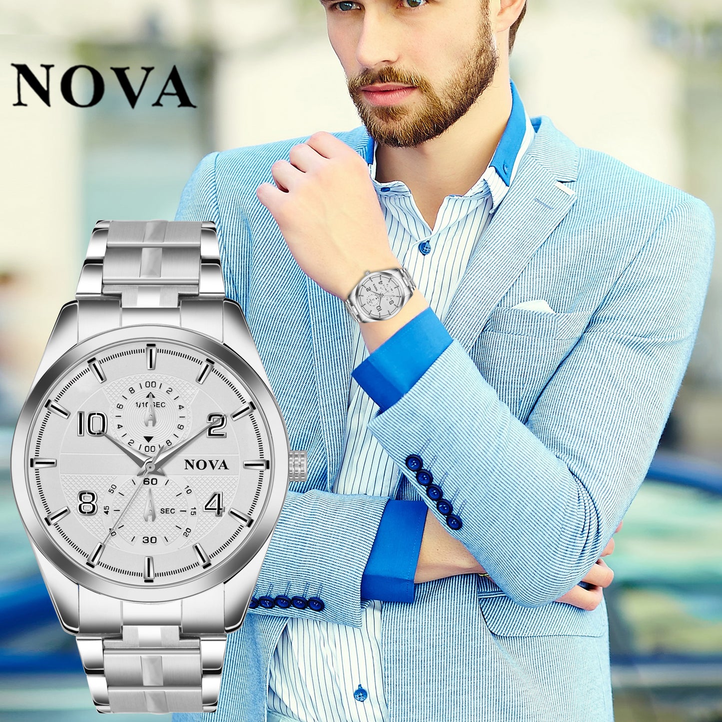 Nova Silver Quartz Men's Watch – Latest Design with Subdials and Heavy Lock Clasp