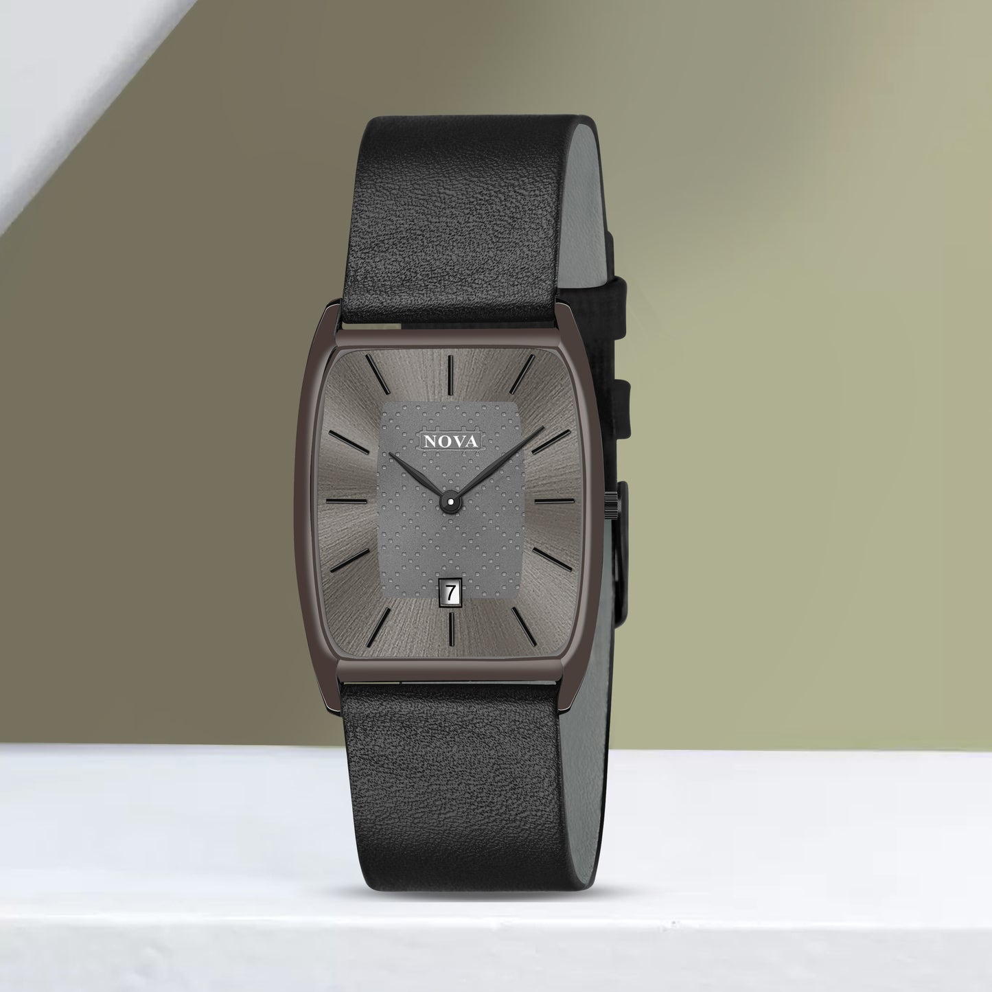 Nova Elegance Square Date Function Genuine Leather Strap Watch