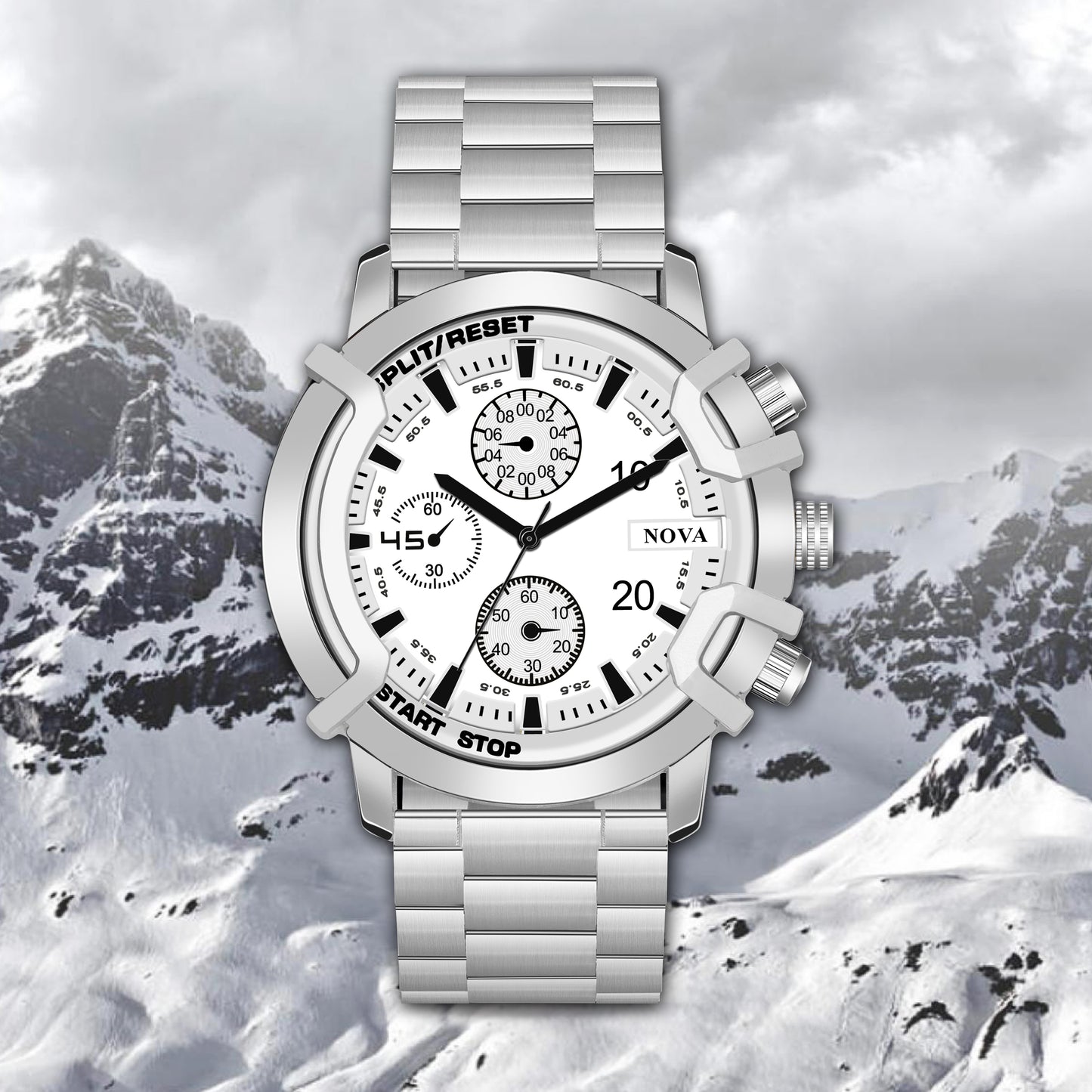 Nova Silver – Heavy Lock Chronograph-Style Watch with Bold Design