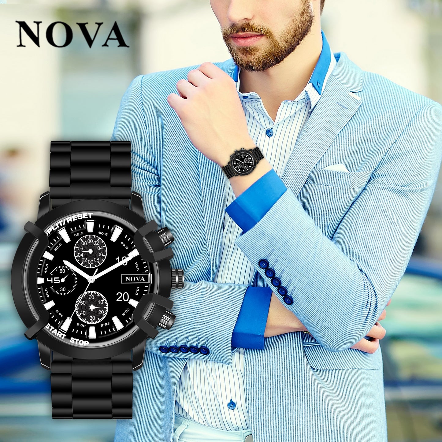 Nova Silver – Heavy Lock Chronograph-Style Watch with Bold Design