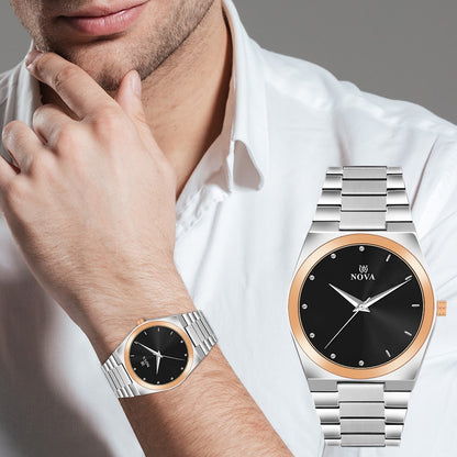 NOVA Premium Two-Tone Watch with Steel Chain & Japanese Battery