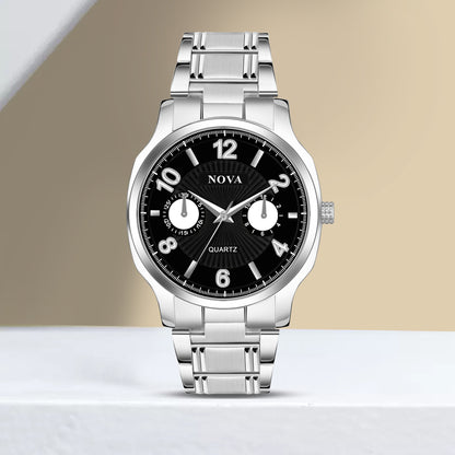 Nova Silver Quartz Men's Watch – Latest Design with Subdials and Heavy Lock Clasp